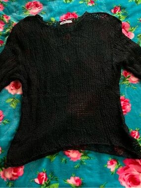 Zara Black Open Weave Crewneck Sweater